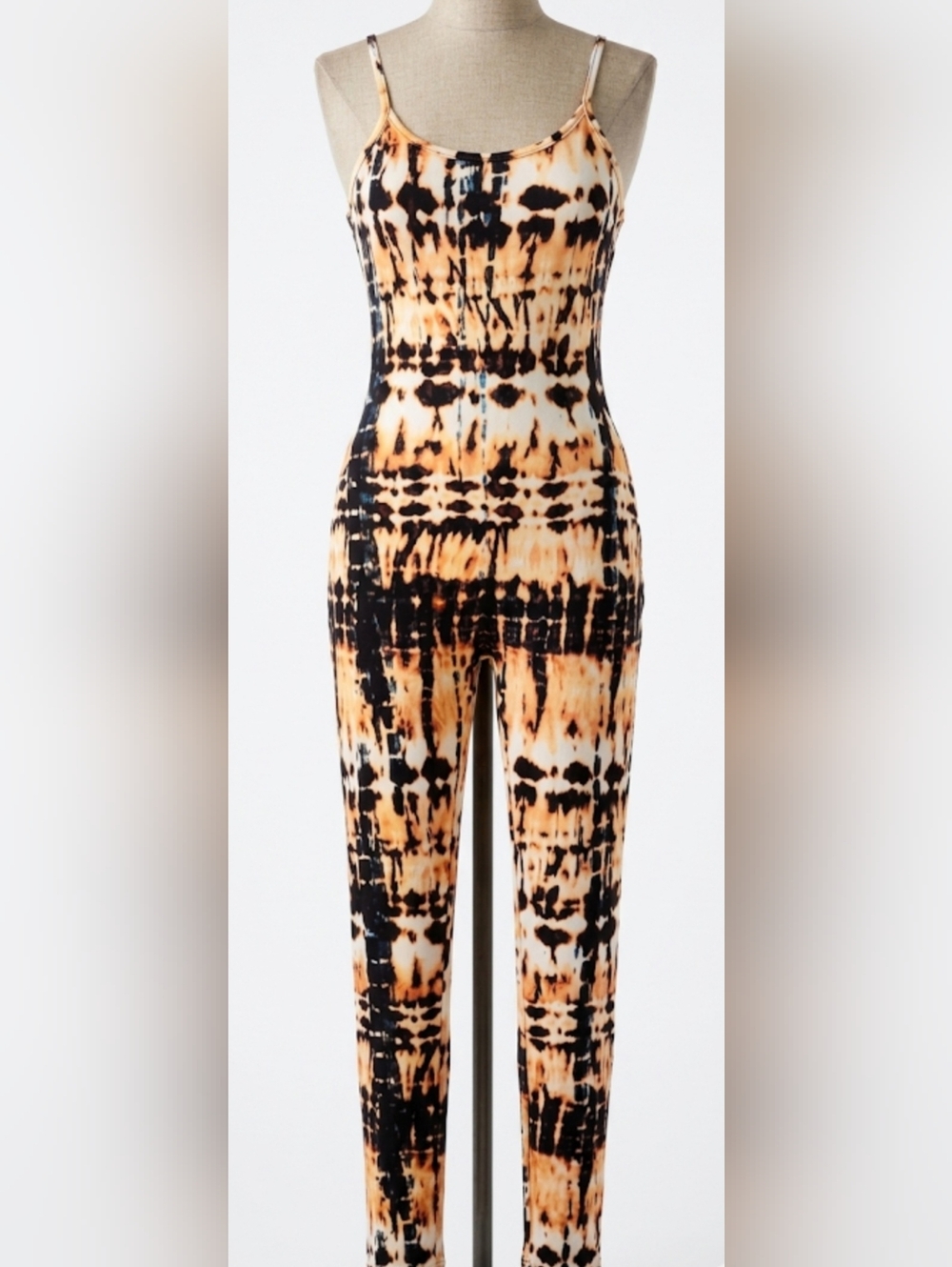 Tie-Dye High-Waist Tank Jumpsuit - Black & Cream